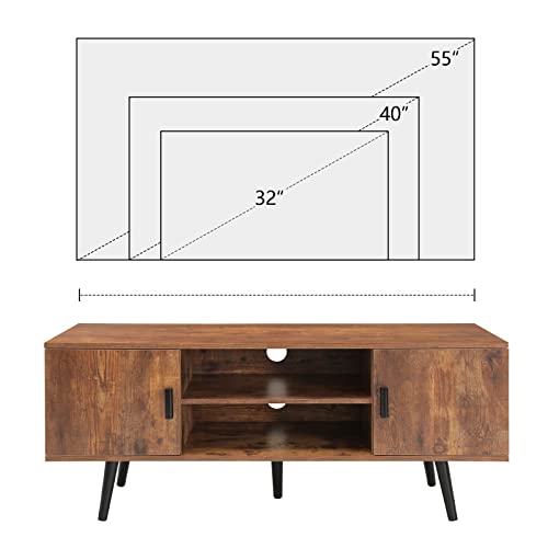 Iwell Mid-Century Modern Tv Stand For 55 Inch Tv, Entertainment Center Tv Console With 2 Storage Cabinet And Shelves, Tv Stand For Living Room/Bedroom, Rustic Brown #TOP5