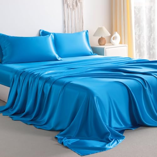 NTBAY California King Satin Sheet Set, 4 Piece, Royal Blue - image 1