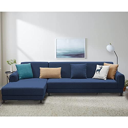 Image of Kraven LHS 6 Seater L Shape Sofa Set for Living Room (Blue Fabric)