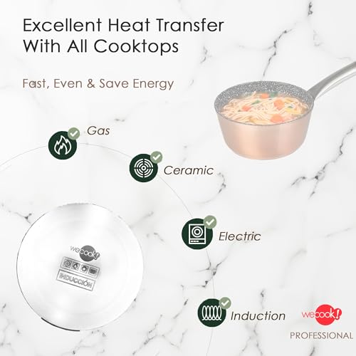 Miniatura 6 de Wecook! Professional Cazo Inducción 18 Cm, Antiadherente Ecológico Sin Pfoa, Aluminio Forjado, Color Cobre, 2,8 Mm Espesor, Asas De Acero Inoxidable, Vitrocerámica, Gas, Horno, Lavavajillas