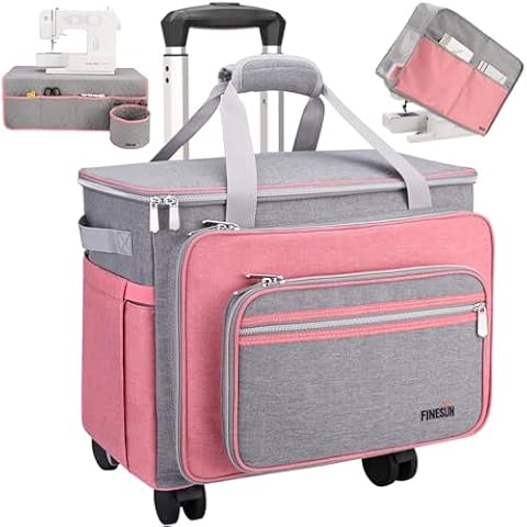 FINESUN Sewing Machine Case on Wheels Rolling Tote Craft Bag Sewing Machine Bag with Wheels Rolling Sewing Machine Tote with Removable Bottom Pad Fits for Most Standard Sewing Machines Cover