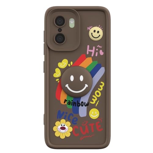Image of Pikkme Back Cover for OnePlus 15R 5G | Soft Silicone| Cute Rainbow Smile & 3D Cartoon Flower Design | Shockproof Raised Camera Protection Bumper Case (Brown)