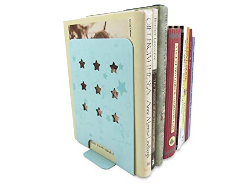 Daiso Japan Bookends for Kids Star Non-Skid Metal 6 x 4.3 Inches Aqua