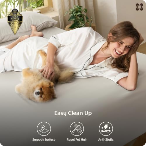 Bedsure PureWoven King Fitted Sheet Qnly, 100% Rayon Derived from Bamboo | Cooling Bottom Sheet for Hot Sleepers, Breathable & Soft, Deep Pocket Up to 18", Secure Elastic Corner Straps, Light Beige - image 3