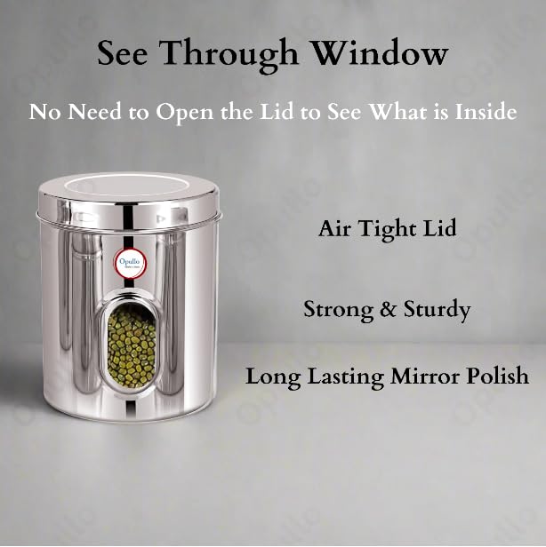 Image of Opullo Stainless Steel See Through Containers for Kitchen | Mirror Polished Stainless Steel Containers With Lid and Transparent Window | Multipurpose Dabba Set for Kitchen | Pack of 6 | 750 Gms