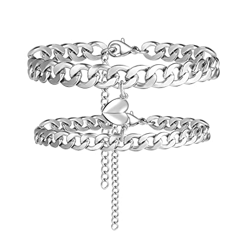 Image of Magnetic Couple Bracelets, 2 Pcs Adjustable Cuban link Chain Magnetic Heart Hand In Hand Bracelets Stainless Steel Matching Promise Best friend, Couples Bracelets for Friendship Love Boyfriend Girlfriend Women Men Gifts