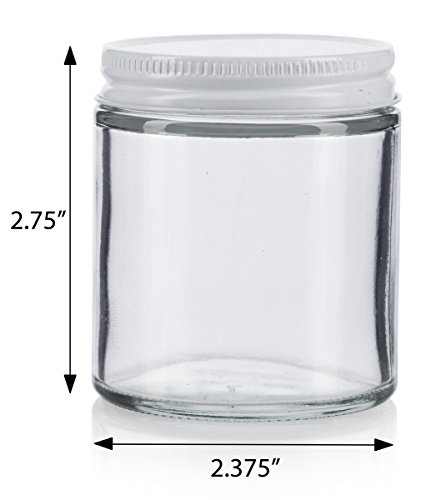 JUVITUS Clear Thick Glass Straight Sided Jar with White Metal Airtight Lid - 4 oz / 120 ml (12 pack) BPA Free Refillable Empty Storage Containers2