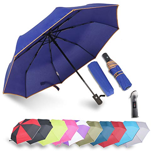 Factory Outlet - IXINU Automatic Open Close Portable Lightweight Travel Umbrella Parasol Outdoor Sun & Rain All Weather Umbrella (Dark Blue)