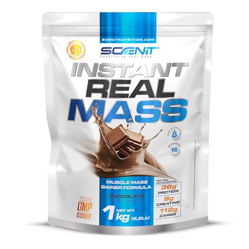 Instant Real Mass - 1 kg - Gainer Prise de Masse - Gainer Mass - Proteine mass gainer - Mass Gainer - Weight Gainer - Proteine Gainer - Gainer avec Creatine (1 kg, Chocolat)
