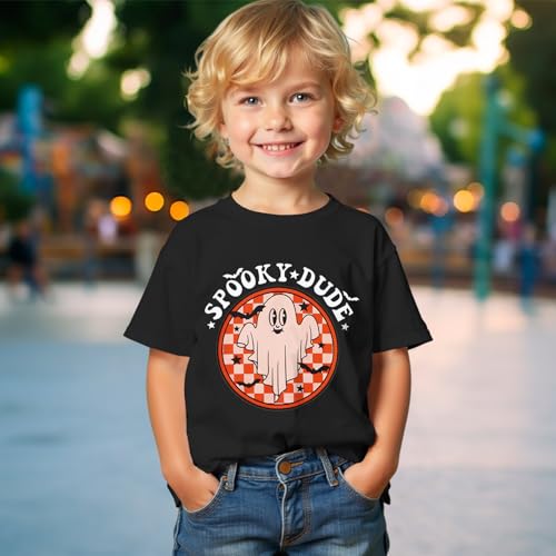 Ritatte Toddler Halloween Shirt Baby Boys Girls Ghost Graphic T-Shirt Funny Cute Spooky Dude Letter Short Sleeve Tees Tops3