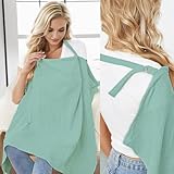 Neblueum Muslin Nursing Cover for Breastfeeding Moms - 100% Cotton Lightweight & Breathable Privacy Shawl with Adjustable Rigid Hoop | Multi-use Apron(Sage Green)