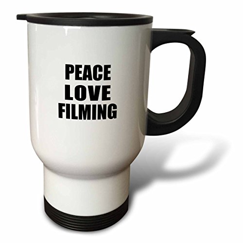 3dRose Peace Love & Filming Things That Make Me Happy Film Maker Gift Stainless Steel Travel Mug, 14 oz, White