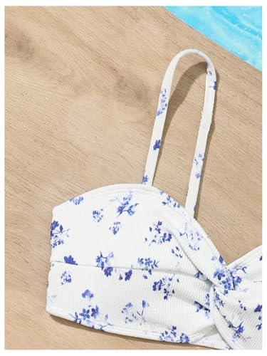 OYOANGLE Girl's Bikini Set Floral Print Spaghetti Strap High Waisted Twisted 2 Piece Bathing Suit3