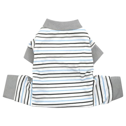 ISUPY かわいい 犬 パジャマ ロンパース つなぎ 春秋冬 ペット服 小中型犬 カバーオール ドッグウエア Tシャツ ボーダー柄 洋服 ルームウェア 四足の服 部屋着 寝間着 抜け毛防止 着脱やすい お散歩 犬の服 猫服 お洒落 (S,グレー(ボーダー
