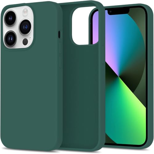 Image of DIZORO Microfiber Candy Case Compatible for iPhone 14 PRO, Shockproof Slim Back Cover Liquid Silicone Case (Forest Green)