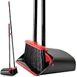 TreeLen Dust Pan and Broom/Dustpan Cleans Broom Combo with 52' Long Handle for Home Kitchen Room Office Lobby Floor Use Upright Stand Up Broom and Dustpan Set - Black/Red