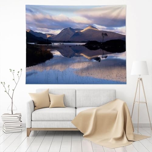 Tapiz Decorativo Pared Montaña Azul Marrón Tapices de Pared Tela Poliéster Lavable Decorativo de Fondo para Dormitorio Sala de Estar Dormitorio Infantil Tapiz 230x150 cm