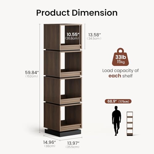 Image of ModernMate 4-Tier Rotating Bookshelf Tower, 360 Spinning Bookcase