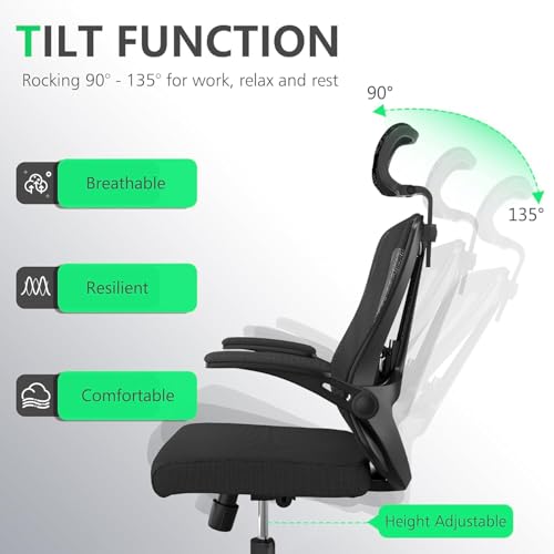 Image of Office Chair (07Black, Chair) | 360 Swivel Adjustable Lumbar Support & Flip-Up Armrests capacity 300 lbs capacity