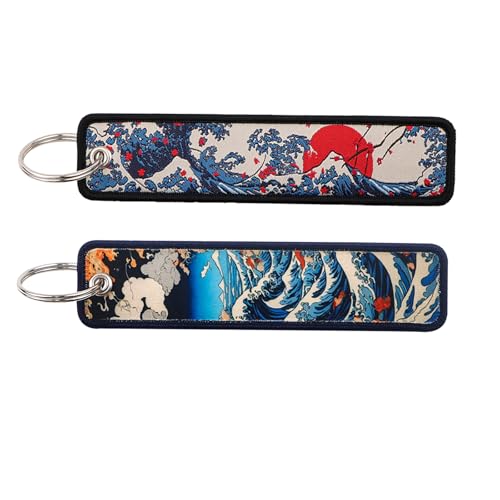 beemorita 2 Pack Motorcycle Keychain for Motorcycles Scooters Cars Bike Backpack Motorcycle Key Chain Key Tag Jet Tag Keychain(Sea Wave)