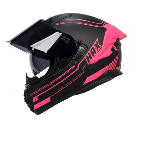 HAX Obsidian Pro Full Face Dual Visor Adult Motorcycle Helmet for Motorbike Street Bike with Pinlock Ready DOT Approved Matte Pink M