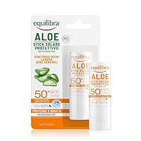 Equilibra Solari, Aloe Stick Solare Protettivo SPF 50+, Stick Solare a Base di Aloe Vera per Proteggere le Zone Sensibili, per Contorno Occhi, Labbra, Naso, Orecchie, Tatuaggi, Nei e Macchie, 12 ml