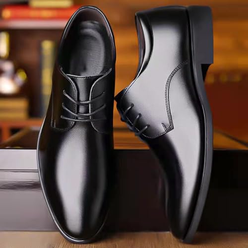 YZABEL Men's Leather Low Heel Business Dress Shoes Round Toe Slip Low Top Lug Sole Dress Shoes Business Meeting Office Work Shoes2