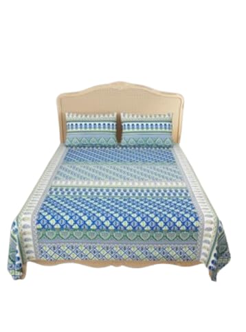 Image of Cotton Bedsheet, Printed Bedsheet for Double Bed with 2 Pillow Covers, Eco-Friendly Bedsheet for Bedroom, Guestroom & Living Room, Size - 90 * 108 (Blue)