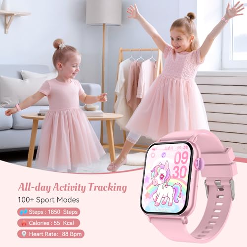 Image of Smart Watch for Kids, 12 Puzzle Games HD Touch Screen Watches, Step Counter, Heart Rate and Sleep Monitor, Flashlight, 12 /24 hr Educational Toys Birthday Gifts for Girls Ages 6-12 (Pink)