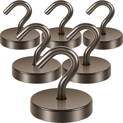 Neosmuk Magnetic Hooks, 120lb Extra Strong Magnet with Hook for Fridge,Heavy Duty Cruise Hook for Ceiling,Small Magnetic Holder for Van, Tool(Brown, Pack of 6)