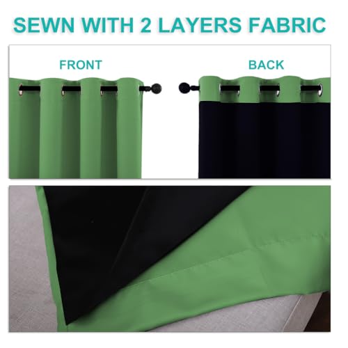 Image of NICETOWN 100% Blackout Short Curtains with Black Liners, 2 Panels, 37 inch W by 50 inch L, Forest Green, Solid Thermal Insulated Full Blackout 2-Layer Lined Drapes, Energy Efficiency Window Drapes for Bedroom