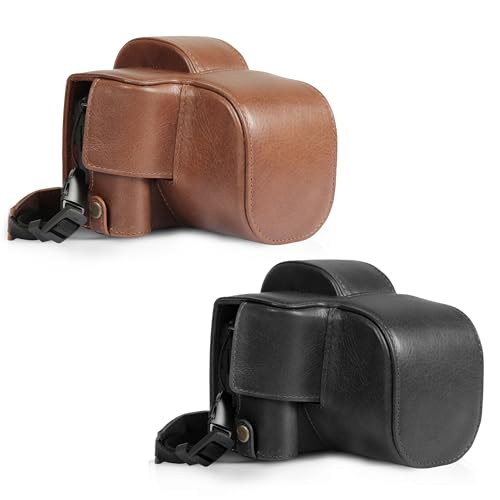 Image of Mega Gear Genuine Leather Camera Case for Canon EOS R100 (18-45mm) - Stylish and Protective - Black