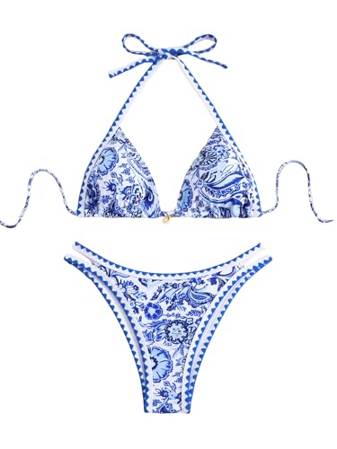 Image of BYFINECANY Women's Floral Printed Bathing Suit Halter Paisley Summer Swimsuit Bikinis Set