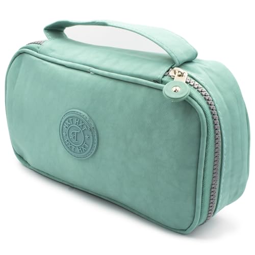 Estojo Escolar Feminino Masculino Grande Box Ziper Resistente Papelaria Fofa Quadrado Infantil Unissex Alça De Mão Organizador De Lápis Canetas Marcadores Lapiseira Borracha Apontadores (Verde)