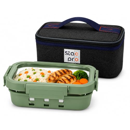 Image of 1 Large Lunch Box Combo with Insulated Lunch Bag | Leakproof Borosilicate Tiffin Container with Silicon Gasket and Sleeves | Perfect for Office Lunch, School & Travel (Forest Green)