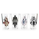 4-Pack GIFT SET 16oz Official Assassin's Creed Syndicate Cleared PREMIUM Pint Glass Novelty GIFT SET with Assassin's Creed character and logo printed