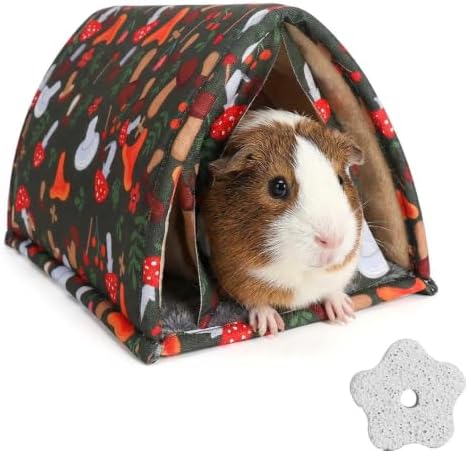 Túnel para cama de cobayas, cueva con cortina, lavable, accesorio para roedores para hámster, conejo, erizo, chinchilla, hurón, incluye piedra para roedores