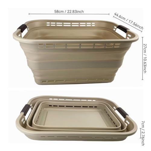 Image of SAMMART 42L (11 gallons) Collapsible Plastic Laundry Basket - Portable Pop Up Storage Container /Organizer - Portable Hamper - Space Saving Easy Storage (Apricot /Brown (Set of 2))