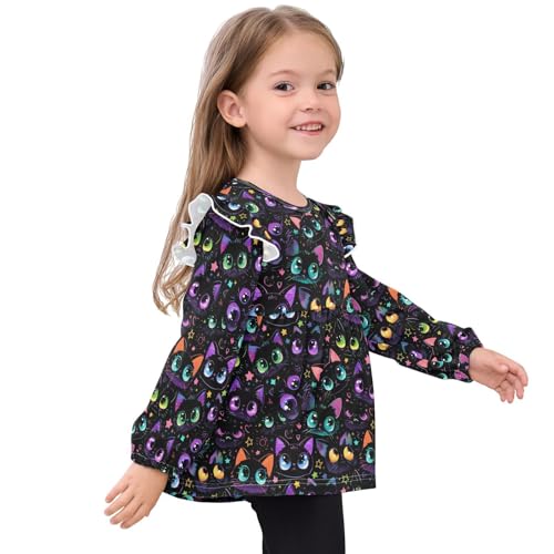 Dark Cat Eyes Girls Shirts Cotton Long Sleeve Ruffle Toddler Tee Tops 5