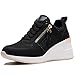 ANJOUFEMME Womens Wedge Trainers Platform Shoes for Women Ladies Heeled Casual Comfortable Trainers,W139,Black,6 UK
