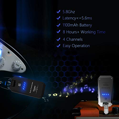 Getaria 5.8GHz Wireless Guitar System Rechargeable Guitar System Wireless Digital Transmitter Receiver Set for Electric Guitar Bass (5.8G Wireless)