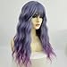 22 Inch/55cm Women's Fashion Long Purple Curly Full Hair Natural Wavy Wig with Bangs Heat Resistant Fiber Synthetic Wigs for Costume Party Cosplay Halloween for Yound Ladies