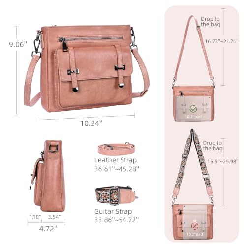 Image of Iswee Soft Leather Crossbody Bags for Women Shoulder Handbags Multi Pockets | Travel Purse with Adjustable Strap Medium Size Organizer Designer Pocketbooks with Adjustable Strap