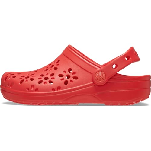 Crocs Unisexe Enfant Classic Floral Cut Out Clog K Sabots, Cherry Red, 33/34 EU