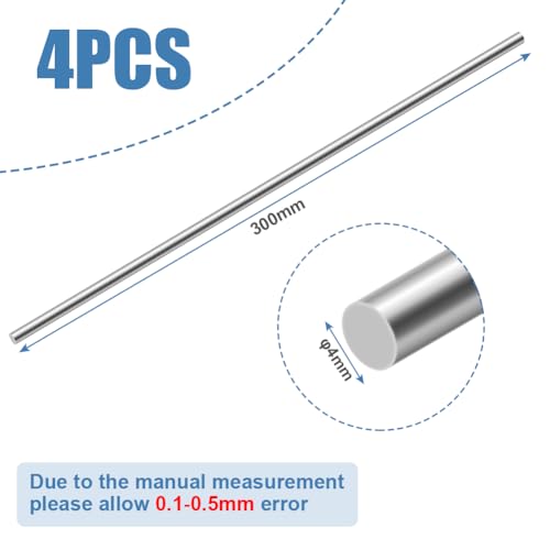 AOOSU Edelstahlstäbe, 4 Stück Edelstahl Rundstäbe 4mm x 300mm Rundstab 304 Edelstahl Rundstangen Metallstange Stabstahl Solide Vollrundstab Rundstahl für DIY Handwerk Modellauto Flugzeug