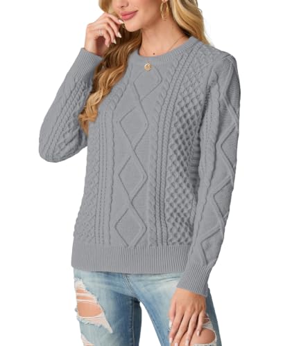 Image of GRECERELLE 2026 Womens Fall Winter Long Sleeve Casual Pullover Sweater Tops | Crewneck, Cable Knit, Chunky, Vintage Style, Anti-static(XS-2XL)