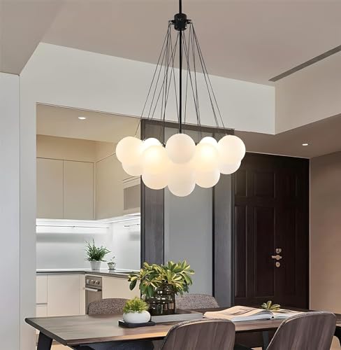 Lustre moderne dorat à 19 bulles de verre chic pour salon