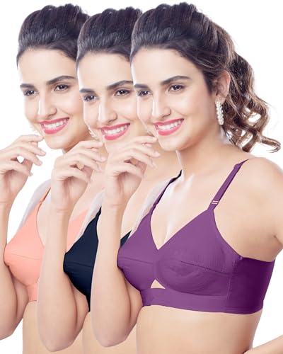 Image of Brida Kavya Xtra Soft Cotton Round Stitch Bra for Women | Full Coverage | Non-Padded | Wireless | Double Layer Saree Bra | Daily Use Combo Color May Vary
