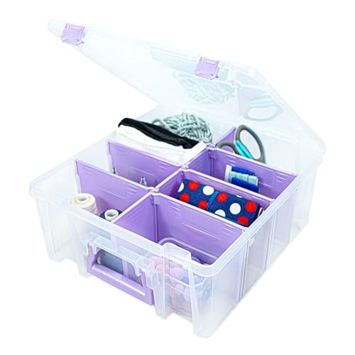 ArtBin 6990JZ Super Satchel Double Deep Compartment Box - Art Storage with 8 Removable Compartments, Smart Closure for Craft Supplies (Purple- Pack of 1)