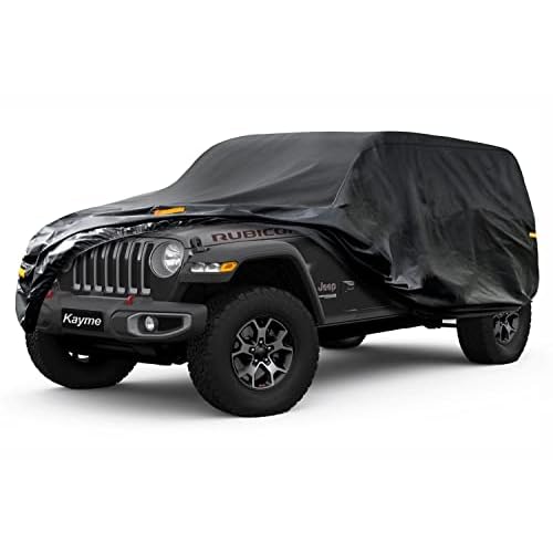 Kayme 7 Layers Car Cover Custom Fit for Jeep Wrangler 4 Dr/Unlimited 4 Door JK JL, Waterproof All Weather for Automobiles, Outdoor Full Cover Rain Sun
